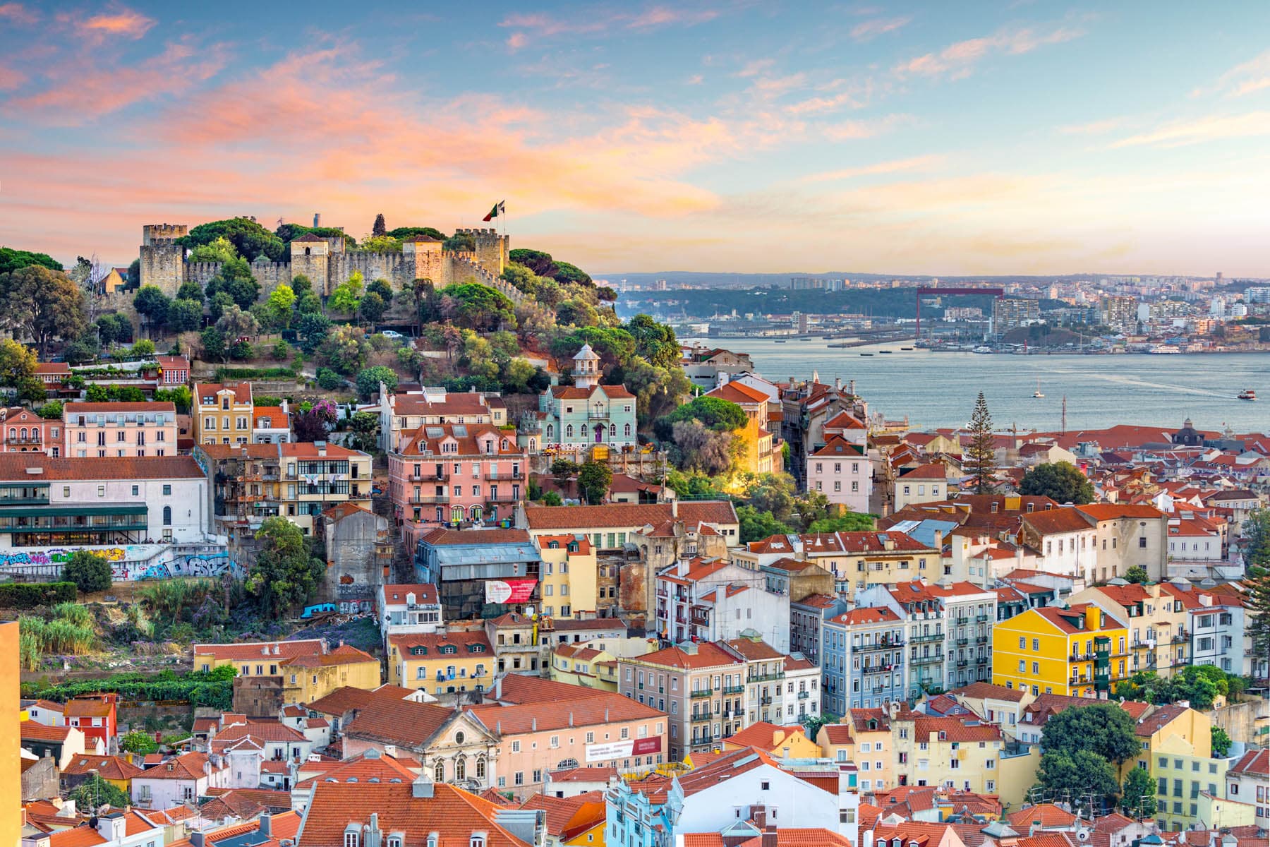 Lisbon rooftops from above.